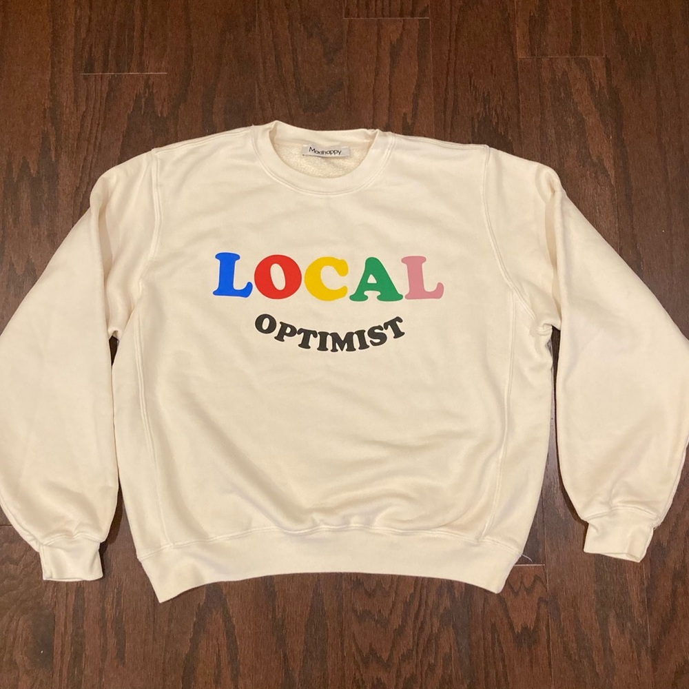 Madhappy Local Optimist Crewneck Sweatshirt Antique White SMALL NWOT Minor Flaws